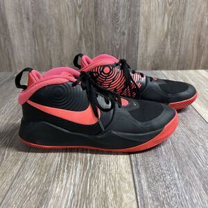 Nike Air Team Hustle Basketball Shoes AQ4224-002 Black Pink Youth US Size 4.5Y